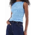 thumbnail image 1 of Women Shirred Tank Top Ruffle Sleeveless Tanks Frill Smocked Crew Neck Tops Blue L, 1 of 6
