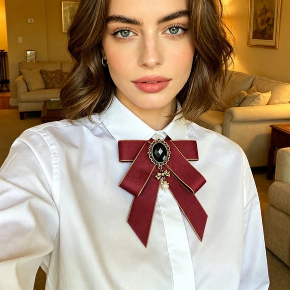 Women Shirt Bow Collar Brooch Pin Elegant Bowknot Accessory Secure Pin Attachment and Soft Sheen Finish for Office Wear Party Outfit and Daily Blouse