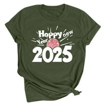 Women Shirt Crewneck Basic Tee Tops Short Sleeve Blouses Happy New Year Tshirt Outfits