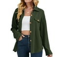 thumbnail image 1 of Women Shirt Jacket Turn Down Collar Single Breasted with Fake Pockets Oversized Jacket Shirt OD Green XXL, 1 of 7