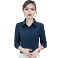 thumbnail image 1 of Women Shirt Lapel Long Sleeve Single Breasted Shirt Tops Solid Color Slim Fit Office Lady Shirt Work Wear, 1 of 8