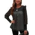 thumbnail image 1 of Women Shirt Puff Long Sleeve Ruffle Dot Print Blouse Comfortable for Fall Winter Black XL, 1 of 5