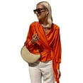 thumbnail image 1 of Women Shirt V-neck Side Lace-Up Lantern Long Sleeve Pullover Tops Solid Color Work Casual Blouse Daily Wear, 1 of 8