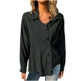 thumbnail image 1 of Women Shirts Casual Lapel Button Long Sleeve Solid Color Shirts Loose Comfy Cardigan Blouse Black M, 1 of 6
