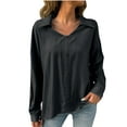 thumbnail image 1 of Women Shirts Casual Lapel Button Long Sleeve Solid Color Shirts Loose Comfy Cardigan Blouse Black S, 1 of 3