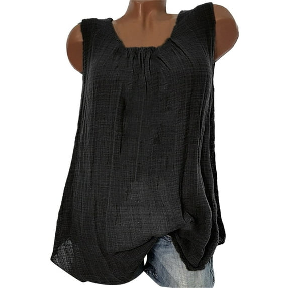 Women Shirts Cotton Linen Sleeveless Baggy Vest Tee Tank Plus Size Blouses For Women