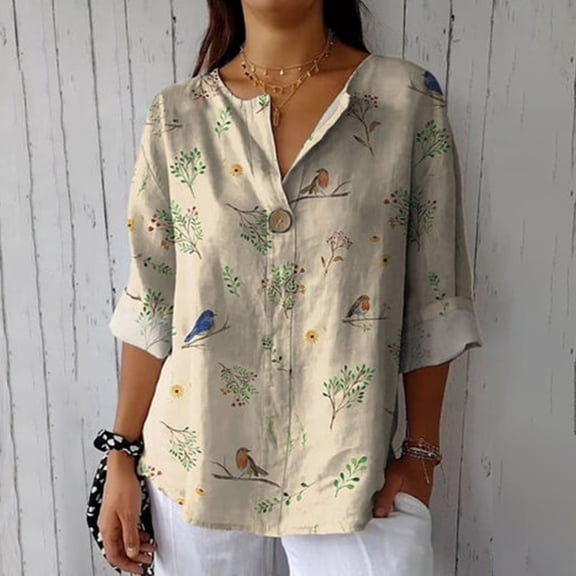 Women Shirts Cotton Shirts For Women Loose Fit Button Down V Neck Blouse 3/4 Sleeves Casual Tunic Tops Summer Outfits,Yellow Women Shirts XXL