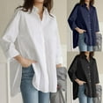 thumbnail image 1 of Women Shirts Dressy Casual, Baberdicy Women's Plus Size Cotton Blouses Long Sleeve Solid Color Loose Fit Casual Shirts with Pockets , Navy 5Xl, 1 of 3