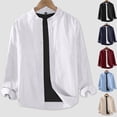 thumbnail image 1 of Women Shirts Dressy Casual Solid Color Business Work Tops Button Down Crew Neck Summer Blouses Long Sleeve, 1 of 4