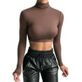 thumbnail image 1 of Women Shirts Long Sleeve Crop Blouse Turtleneck Sexy Basic Cropped Shirt Slim Sexy Tops for Women Trendy Coffee L, 1 of 6