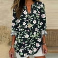 thumbnail image 1 of Women Shirts Long Sleeve Floral Tops For Women Spring Plus Size V Neck T Shirts Trendy Graphic Cotton Tunic Tops,Black Women Shirts 2XL, 1 of 4