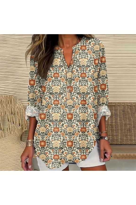 Women Shirts Long Sleeve Floral Tops For Women Spring Plus Size V Neck T Shirts Trendy Graphic Cotton Tunic Tops,Yellow Women Shirts 3XL