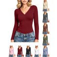 thumbnail image 1 of Women Shirts Long Sleeve Tops V Neck Lightweight Fashion Undershirts Basics Tops, Slim Fit, Base Layer, Thermal Underwear, Stretchy Fit, Casual Wear, 1 of 9