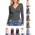 thumbnail image 1 of Women Shirts Long Sleeve Tops V Neck Lightweight Fashion Undershirts Basics Tops, Slim Fit, Base Layer, Thermal Underwear, Stretchy Fit, Casual Wear, 1 of 9
