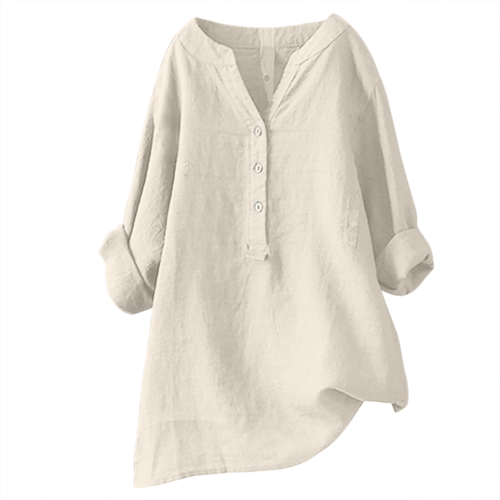 Camicia Donna Lino Cotone Estate - Top Casual Manica Corta Con Collo A Vita - Foto 3