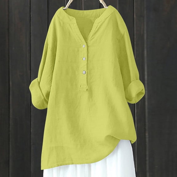 Women Shirts Summer Tunics V Neck Shirts Solid Color Casual Long Sleeve Shirts Plan Shirts for Women Ladies Knit Shirts Women Classic Fit Long Sleeve Shirt Button down Dress for Women Long Sleeve