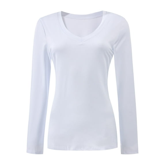 Women Shirts V Neck Long Sleeve Tops T-Shirt Basic Tees