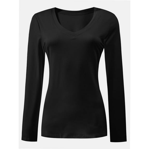 Women Shirts V Neck Long Sleeve Tops T-Shirt Basic Tees