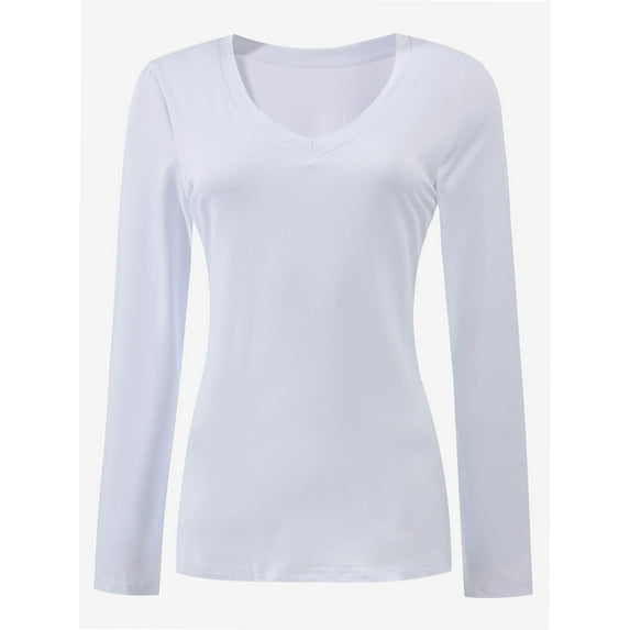 Women Shirts V Neck Long Sleeve Tops T-Shirt Basic Tees