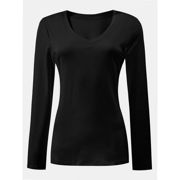 Women Shirts V Neck Long Sleeve Tops T-Shirt Basic Tees