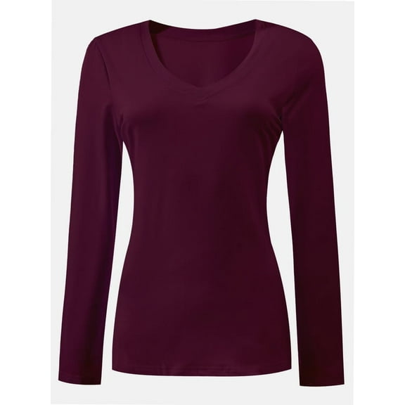 Women Shirts V Neck Long Sleeve Tops T-Shirt Basic Tees