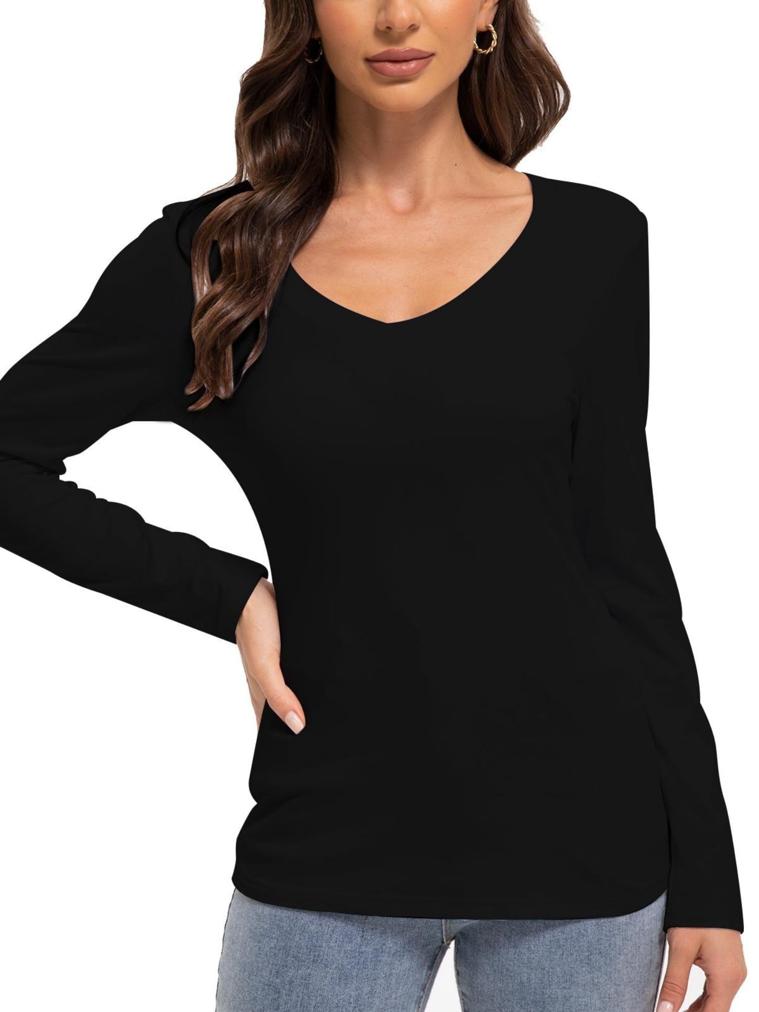 Women Shirts V Neck Long Sleeve Tops T-Shirt Basic Tees - Walmart.com
