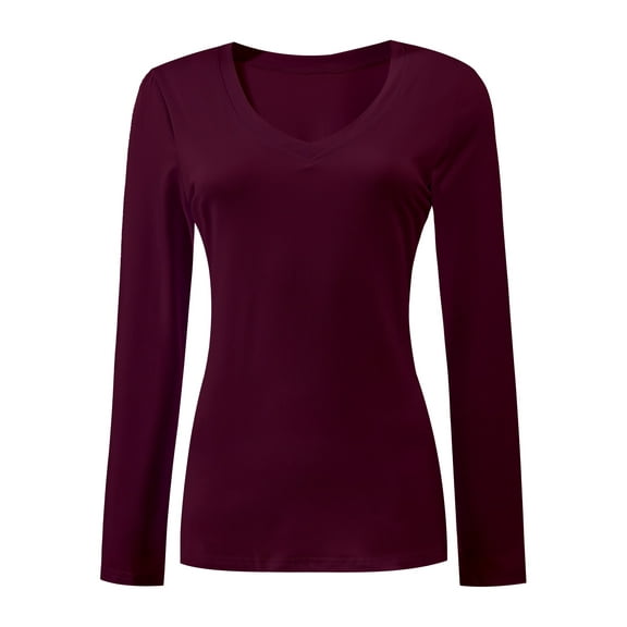 Women Shirts V Neck Long Sleeve Tops T-Shirt Basic Tees