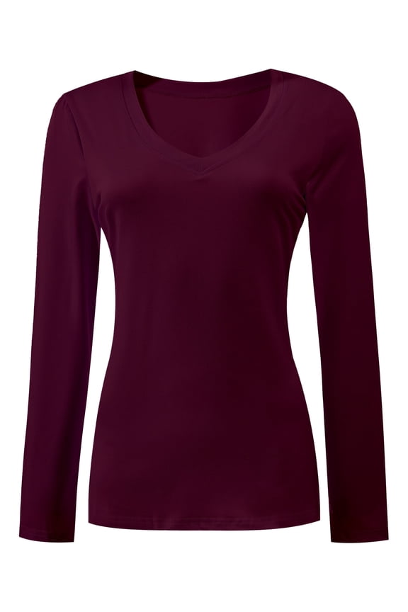 Women Shirts V Neck Long Sleeve Tops T-Shirt Basic Tees