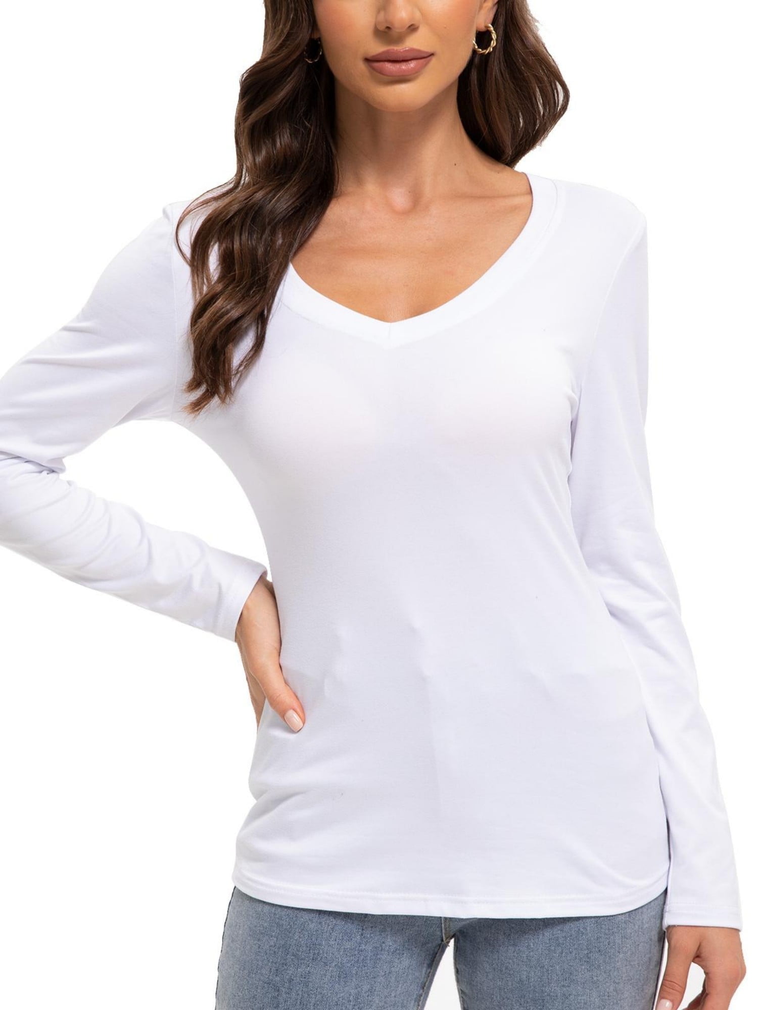 Women Shirts V Neck Long Sleeve Tops T-Shirt Basic Tees - Walmart.com