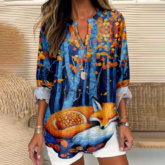 Women Shirts V Neck Shirt For Women Boho Multi Style Blouse Long Sleeve Novelty Graphic Plus Size Pullover Tops For Women,Blue Women Shirts M