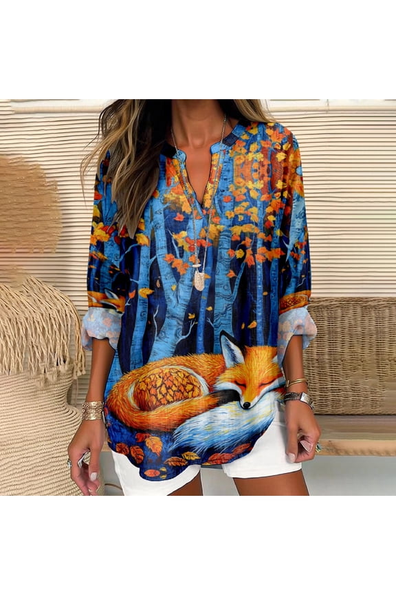 Women Shirts V Neck Shirt For Women Boho Multi Style Blouse Long Sleeve Novelty Graphic Plus Size Pullover Tops For Women,Blue Women Shirts XXL