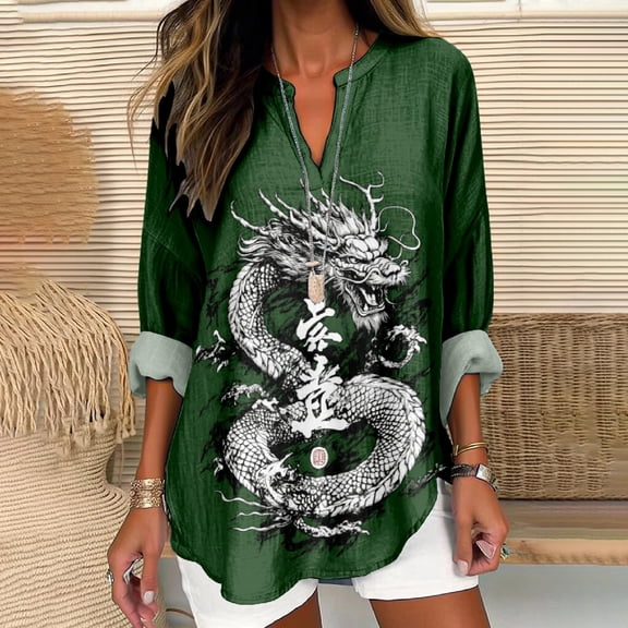 Women Shirts V Neck Shirt For Women Boho Multi Style Blouse Long Sleeve Novelty Graphic Plus Size Pullover Tops For Women,Green Women Shirts M