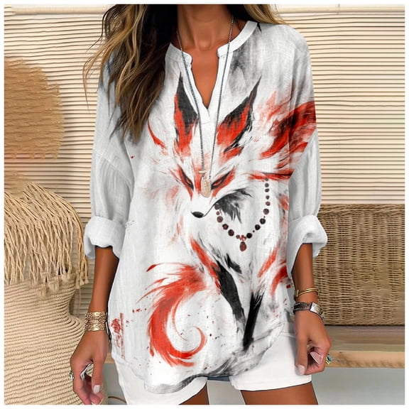 Women Shirts V Neck Shirt For Women Boho Multi Style Blouse Long Sleeve Novelty Graphic Plus Size Pullover Tops For Women,White Women Shirts L