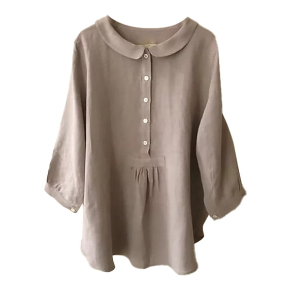 Women Shirts Vintage Pocket Shirt Stand Collar Button Pullover Top