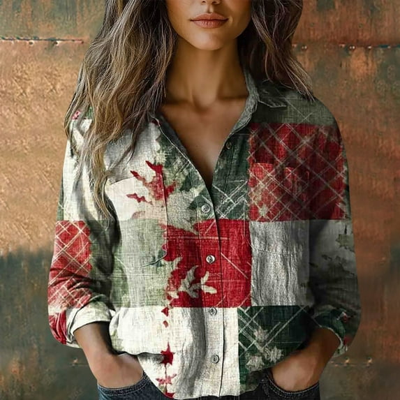 Women Shirts, Women Cotton Shirt Printed Fashion Button Down Shirts Casual Tops Long Sleeve Blouse,Women Shirts L