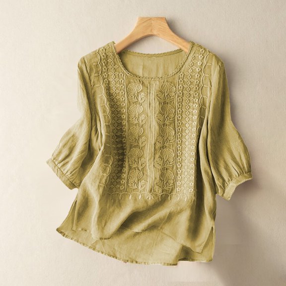 Women Shirts Women'S Fashionable Casual Solid Color Pleated Cotton And Linen Tops Shirts And T Shirts,Yellow Women Shirts XXL