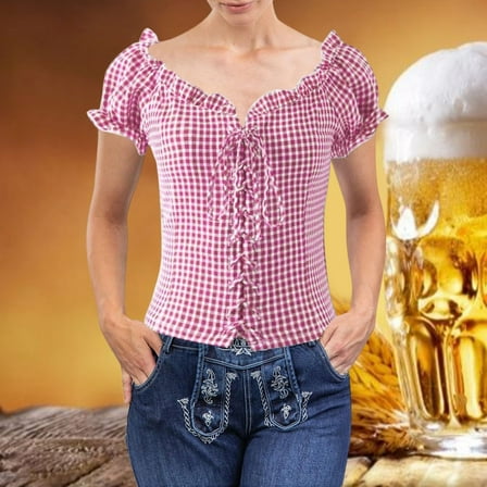 Women Shirts Women'S Oktoberfest Plaid Button Up Shirt With Waist Purple S