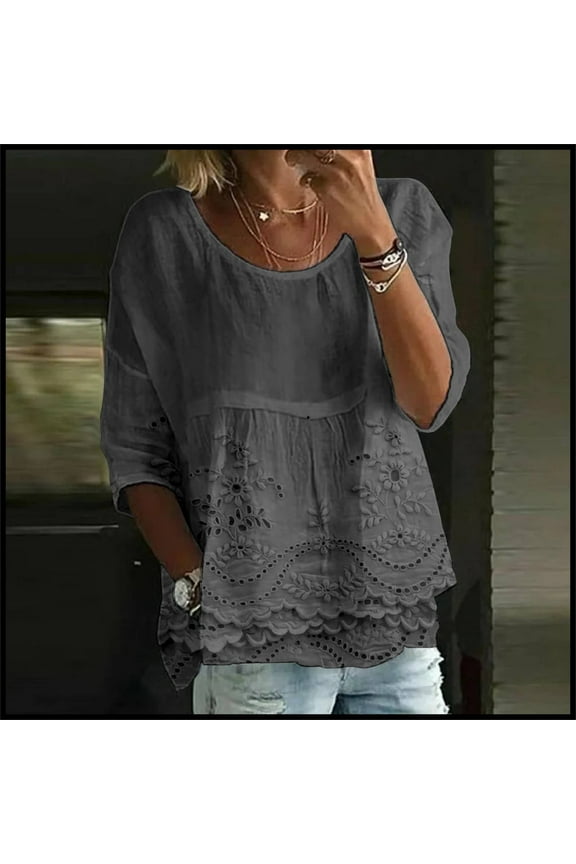 Women Shirts Women'S Print T Shirt Half Sleeved Round Neck Shirt 3/4 Sleeved T Shirt Loose Large Size T Shirt, Women Shirts XL