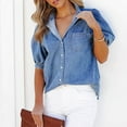 thumbnail image 1 of Women Shirts Women'S Short Sleeve Denim Shirt Straight Pocket Loose Top Puff Sleeves Top,Blue Women Shirts M, 1 of 9