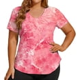 thumbnail image 1 of Women Shirts Women's Tie Dye V Neck Short Sleeve T Shirt Women's Plus Size Sports Top Loose Fit for Casual Active Pink XXXXXL, 1 of 4