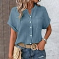 thumbnail image 1 of Women Shirts Womens Blouses Casual Tops Batwing Sleeve Pocket Patched Shirt Casual Work T Shirts Double Layer Wrinkled Fabric,Blue Women Shirts XXXL, 1 of 9