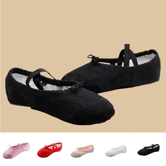 Women Shoes Canvas Ballet Shoes for Girls Women Wide Width Comfort Soft Split Sole Dance Flats Adjustable Elastic Strap Lace Up Solid Color Lightweight Training Practice Ballet Flats Black Flats