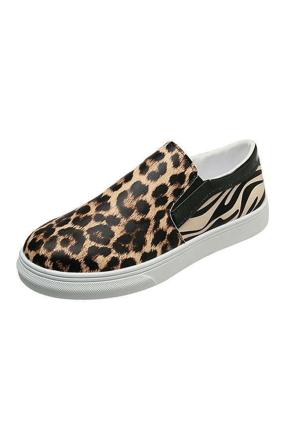 Women Shoes Casual Fashion Leopard Print Leather Low Cut Comfortable Flat Sole Casual Single Shoes Sneakers For Women