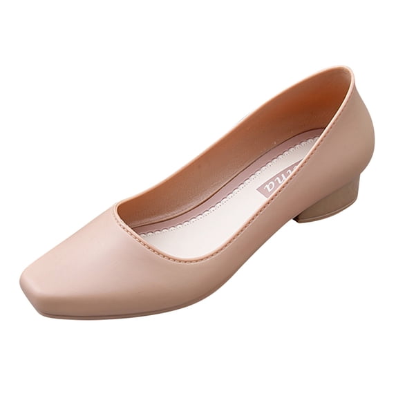 YLYL Women's Pumps Chunky Heel Square Toe Wide Width Slip on Work Office Business Dress Shoes