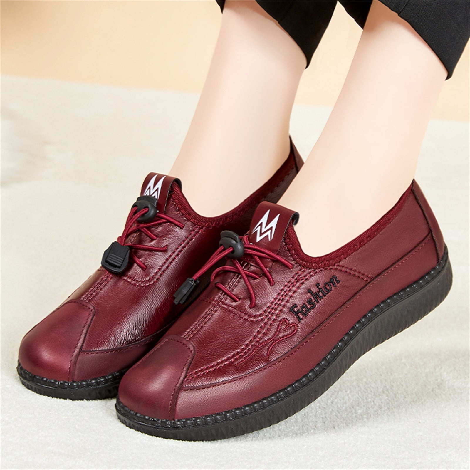 Feversole Women's Glitter Red Platform Slip on Sneaker Casual Flat Loafers US6/EU36