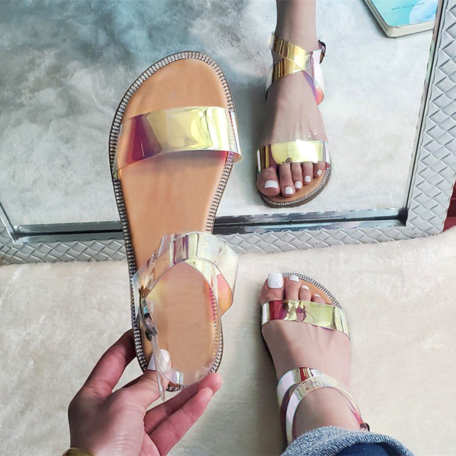 Clear buckle store sandal flats