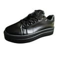 thumbnail image 1 of Women Shoes Solid Color Leather Round Toe Lace Up Platform Casual Shoes Black 6.5 platform shoes for women platform sneakers for women womens platform shoes, 1 of 5