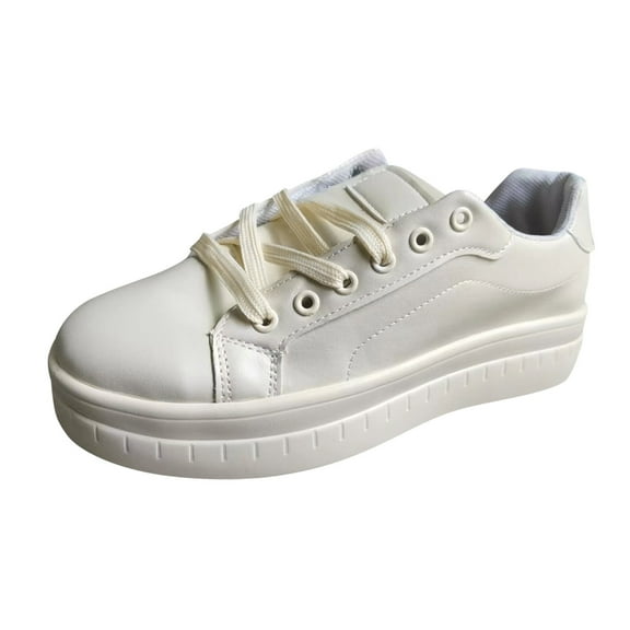 Women Shoes Fashion Solid Color Leather Round Toe Lace Up Platform Casual Shoes platform shoes for women platform sneakers for women womens platform shoes Beige 6