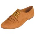 thumbnail image 1 of Women Shoes Lace Up Flats Almond Toe Tassel Boyfriend Oxford Style MASIE-51 Suede Light Brown Tan 5, 1 of 4