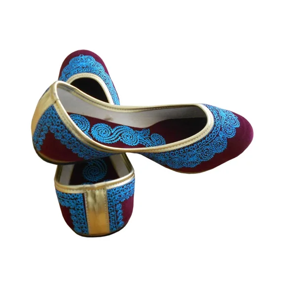 Women Shoes Leather Handmade Indian Loafers Jutti Ballet Mojaries Maroon US 5-10